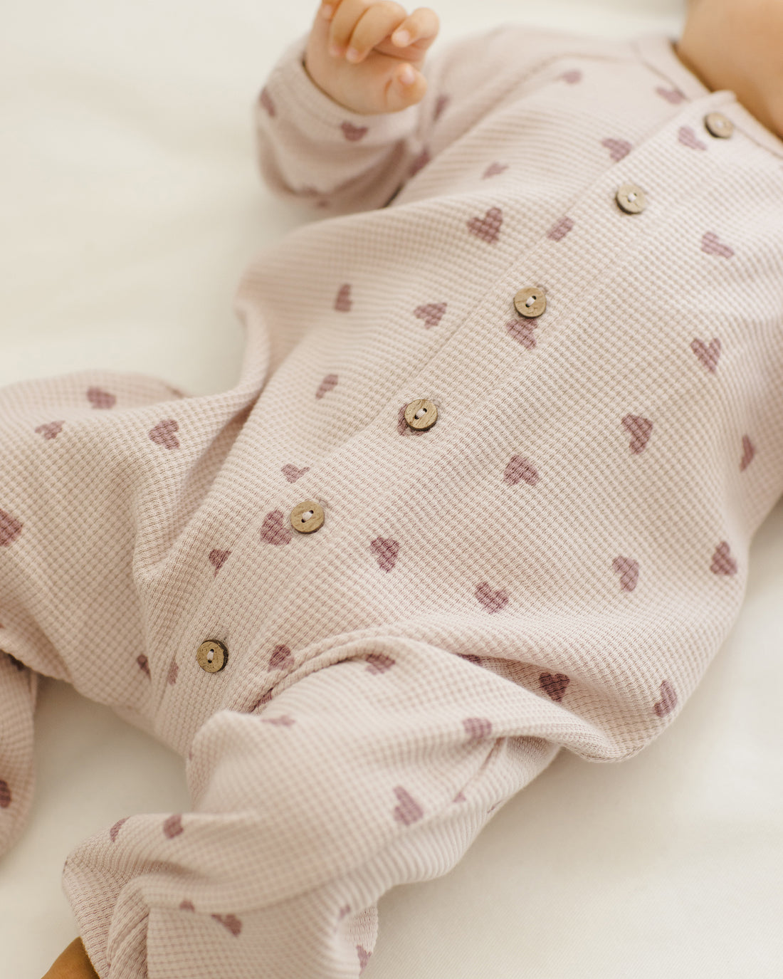 Quincy Mae Waffle Long Sleeve Jumpsuit - Hearts