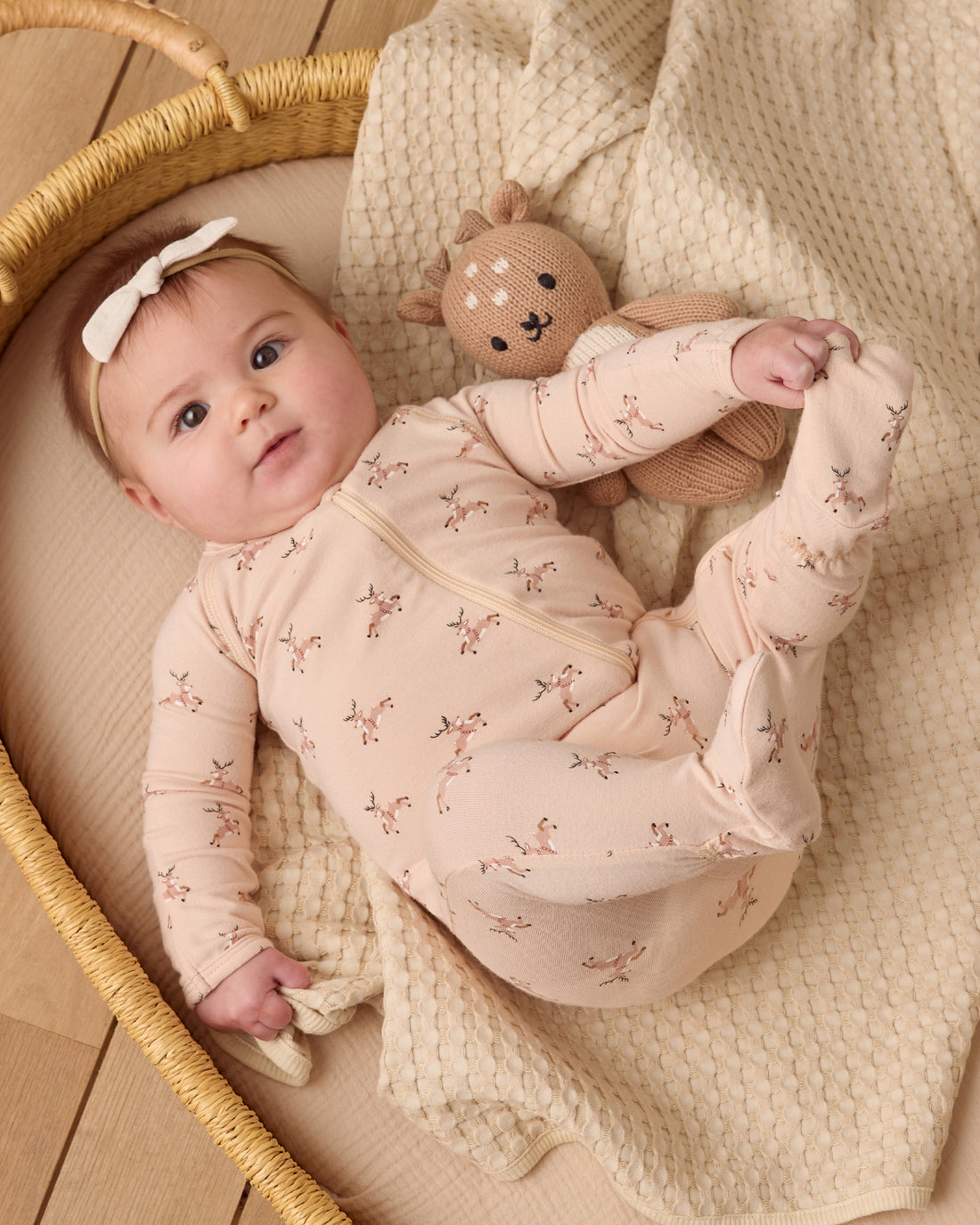 Quincy Mae Bamboo Zip Footie - Reindeer