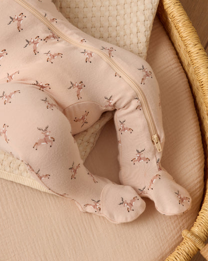 Quincy Mae Bamboo Zip Footie - Reindeer