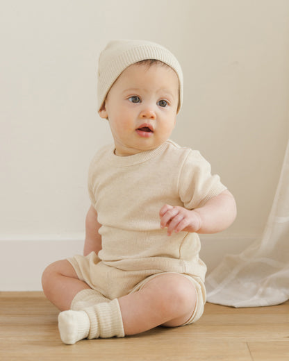 Quincy Mae Melange Socks - Oatmeal, Rose