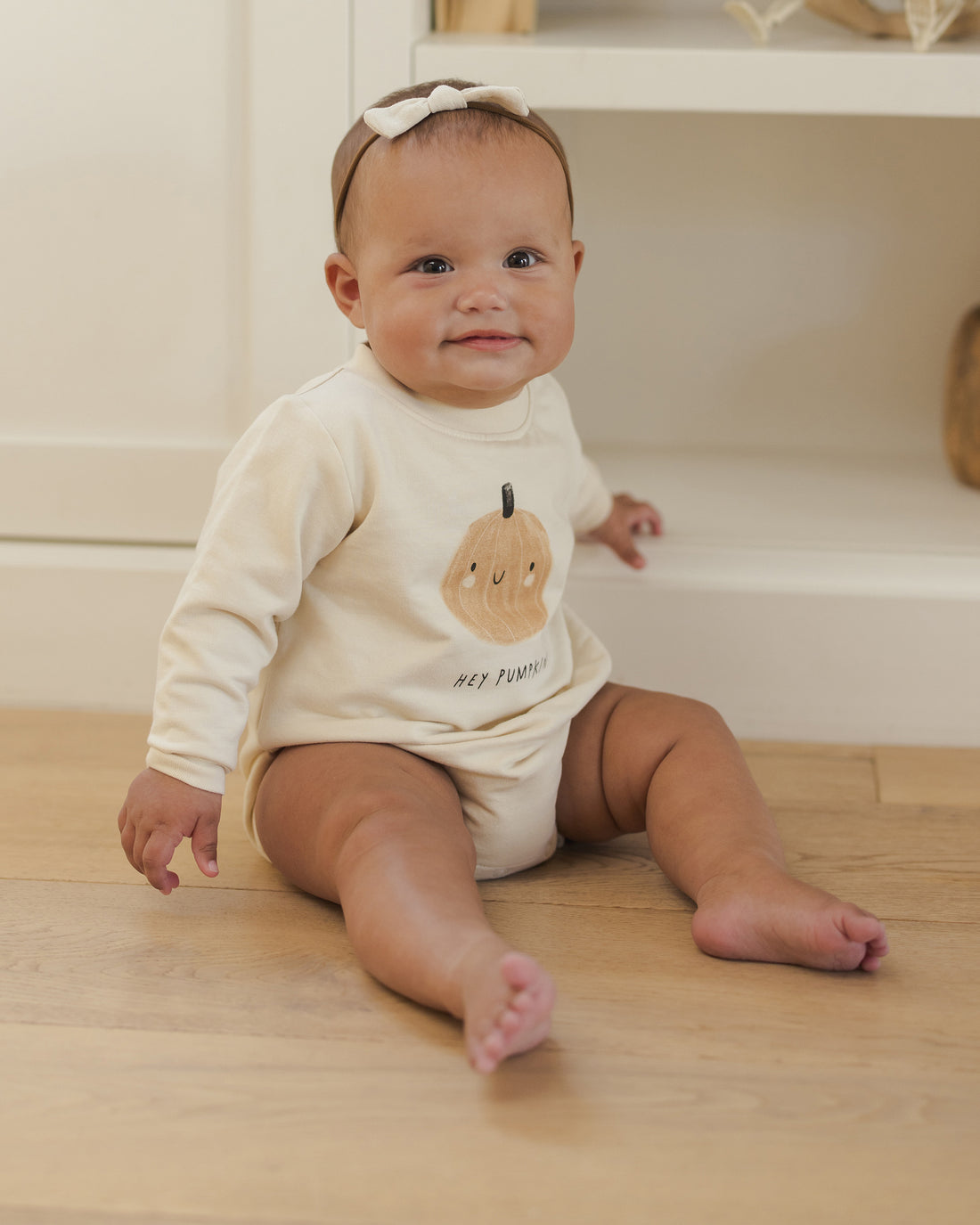 Quincy Mae Crewneck Bubble Romper - Pumpkin