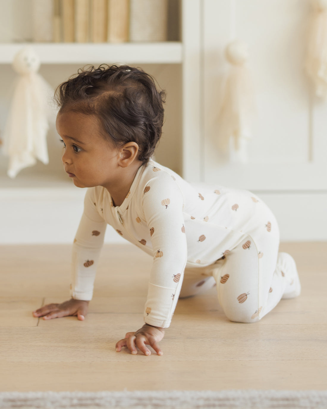 Quincy Mae Bamboo Zip Footie - Pumpkins