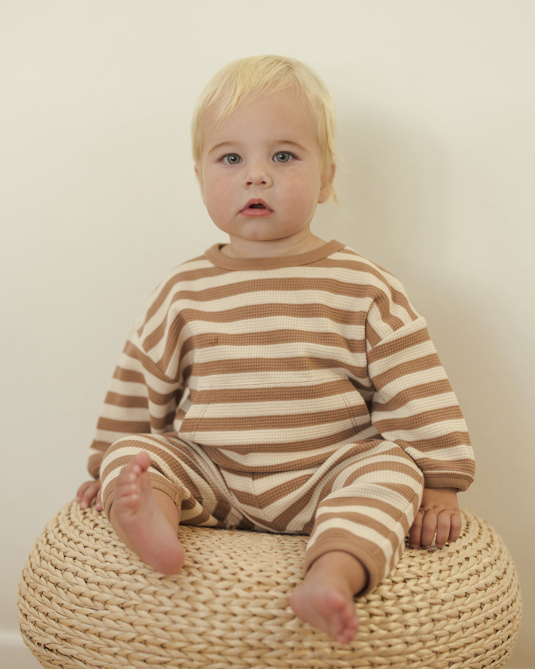 Quincy Mae Waffle Slouch Set - Harvest Stripe