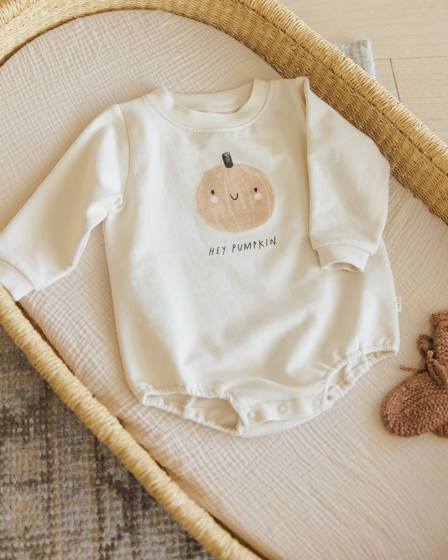Quincy Mae Crewneck Bubble Romper - Pumpkin
