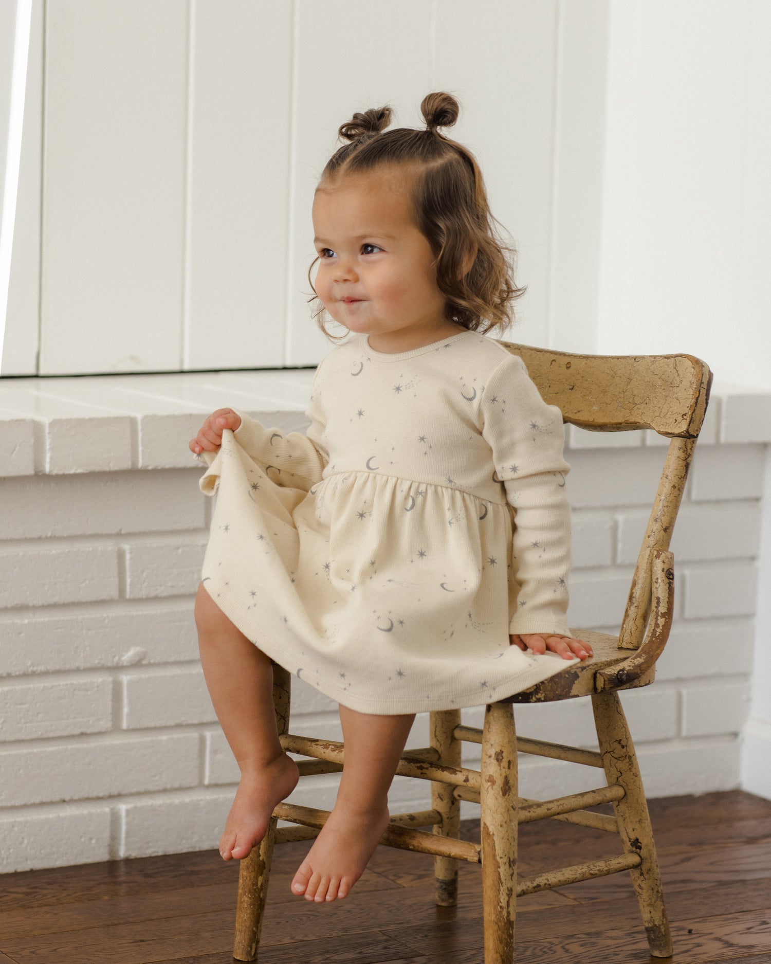 Quincy Mae Ribbed long Sleeve Dress - Celestial