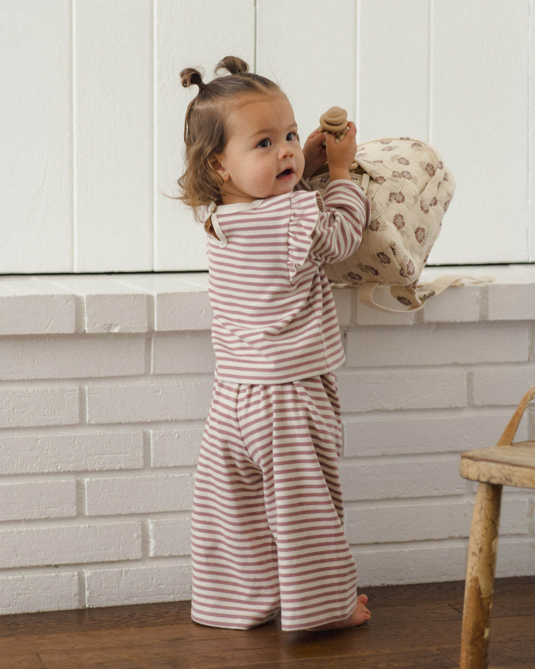 Quincy Mae Ruffle Cozy Set - Mulberry Stripe