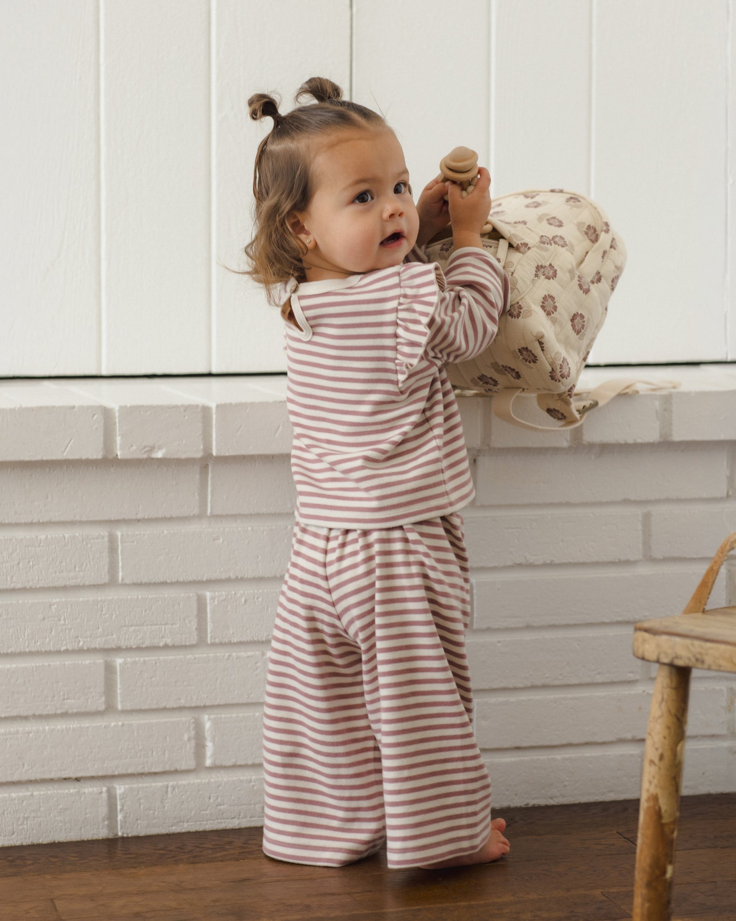 Quincy Mae Ruffle Cozy Set - Mulberry Stripe