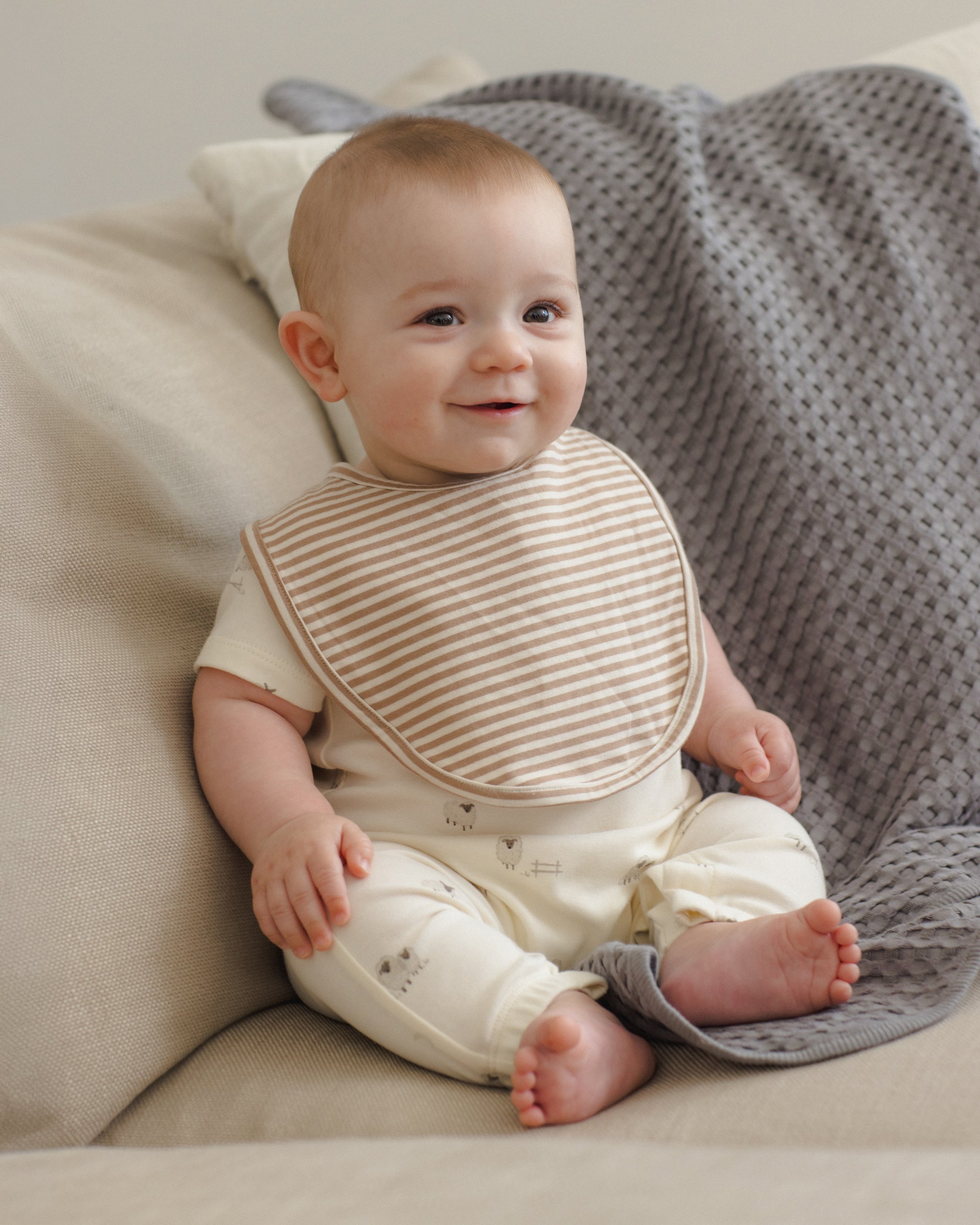 Quincy Mae Jersey Snap Bib, 2 Pack - Bunnies, Almond Stripe