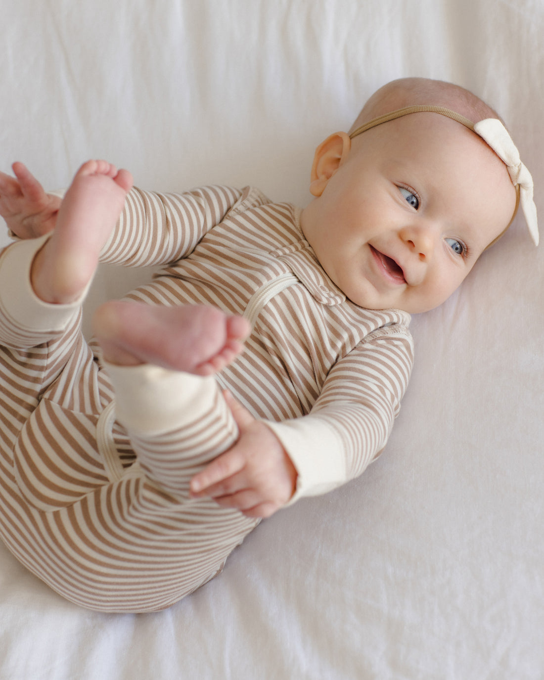 Quincy Mae Zip Long Sleeve Sleeper - Almond Stripe