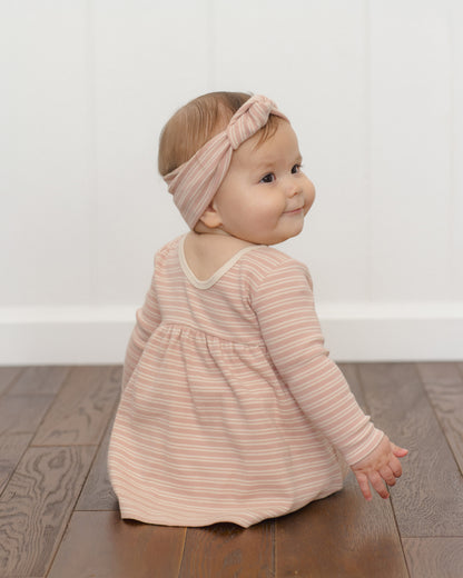 Quincy Mae Ribbed long Sleeve Dress - Dusty Rose Microstripe