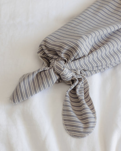 Quincy Mae Knotted Baby Gown + Hat Set - Slate Microstripe