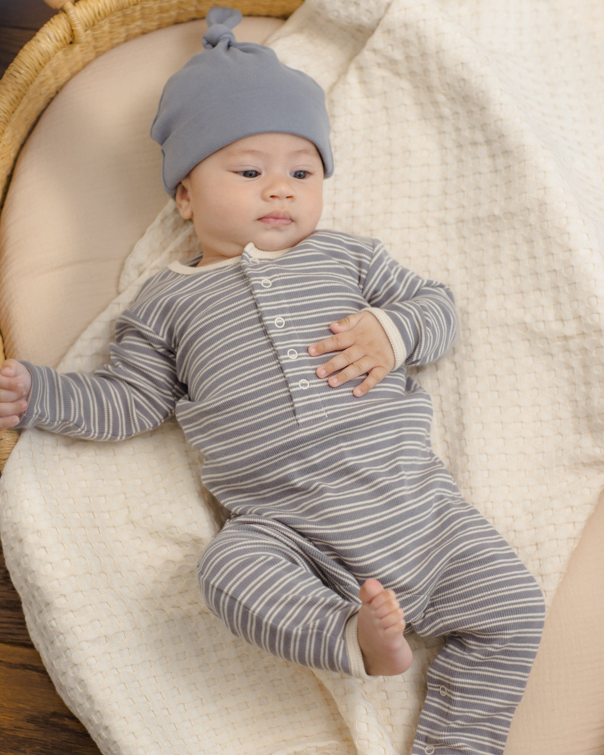 Quincy Mae Ribbed Baby Jumpsuit - Slate Microstripe