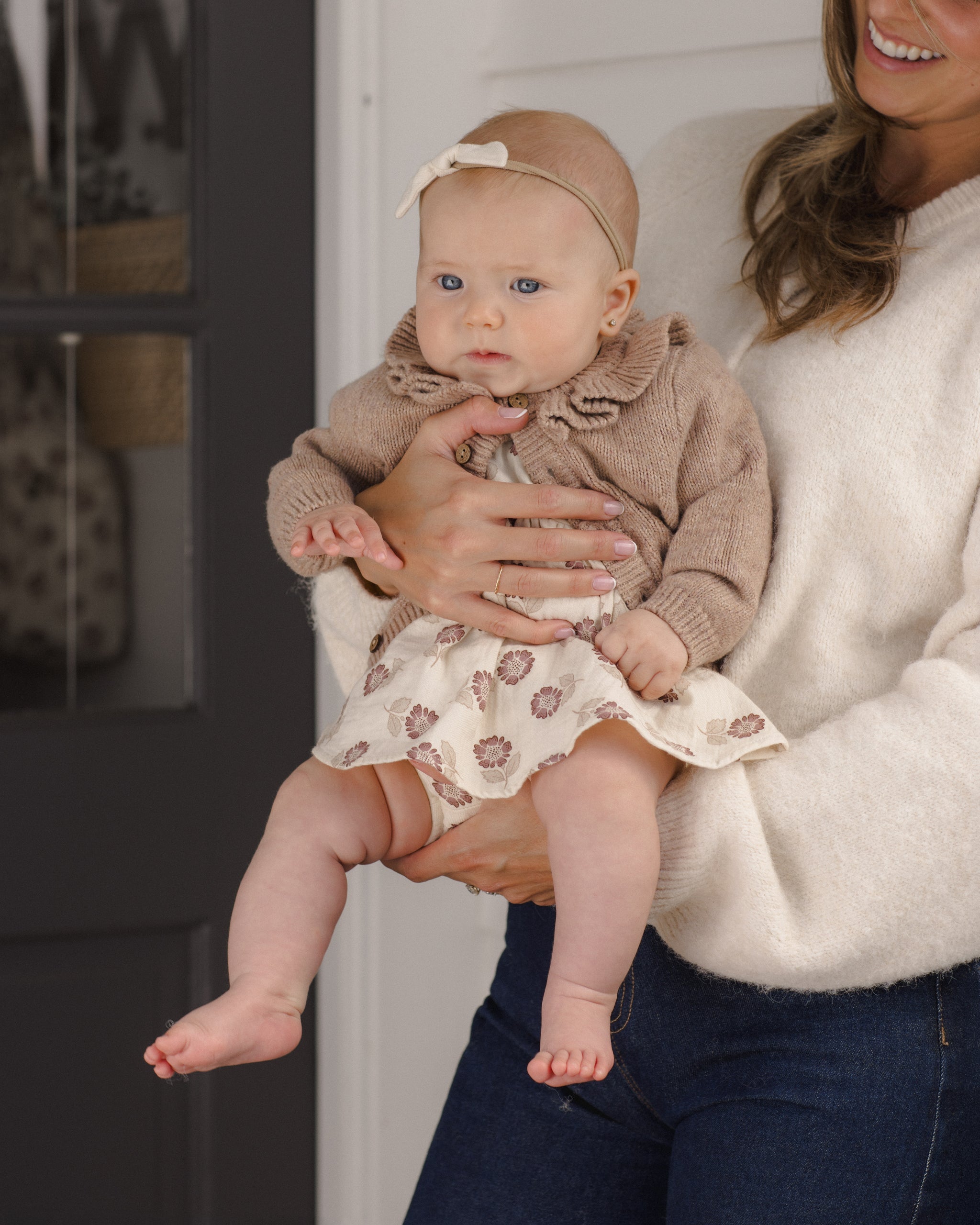 Quincy Mae Ruffle Collar Cardigan - Heathered Almond
