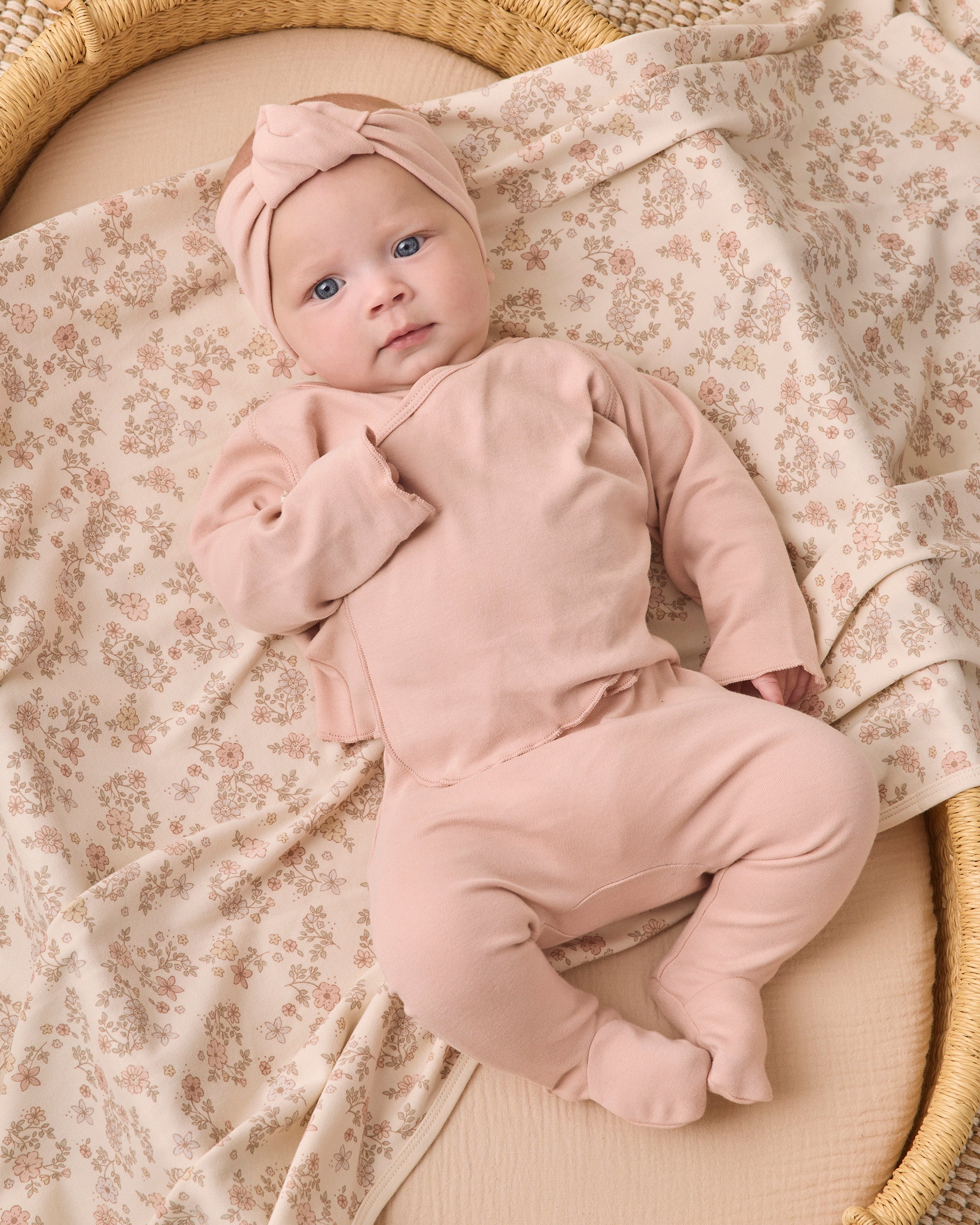 Quincy Mae Wrap Top + Footed Pant Set - Dusty Rose