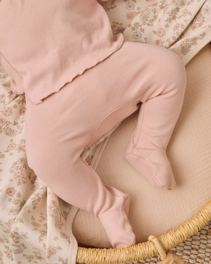 Quincy Mae Wrap Top + Footed Pant Set - Dusty Rose