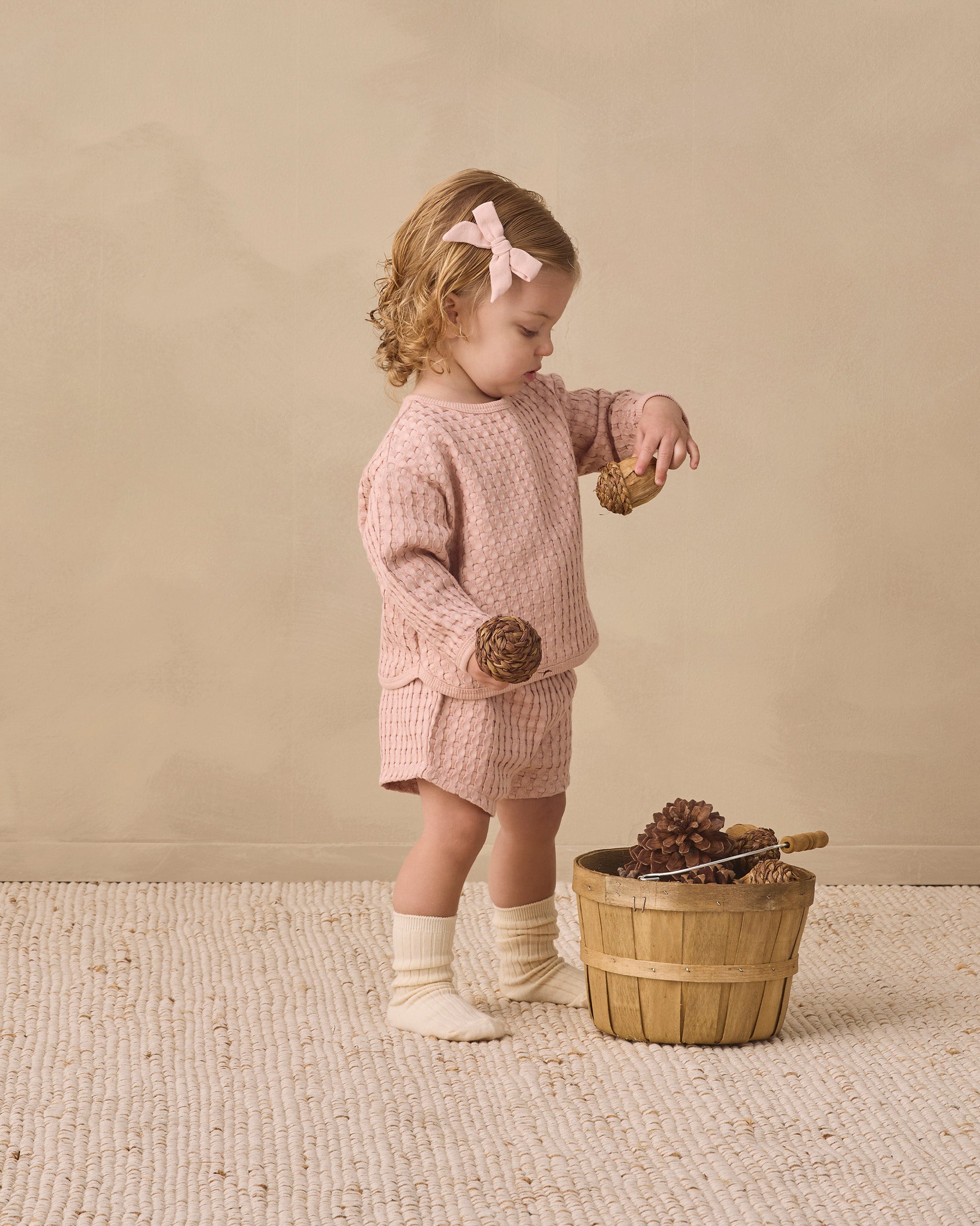 Quincy Mae Bow W. Clip, Set Of 3 - Cloud, Blue Gingham, Dusty Rose