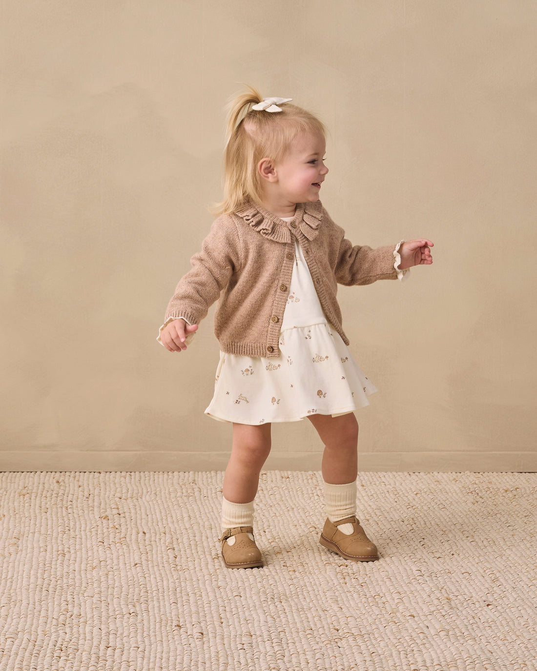 Quincy Mae Ruffle Collar Cardigan - Heathered Almond
