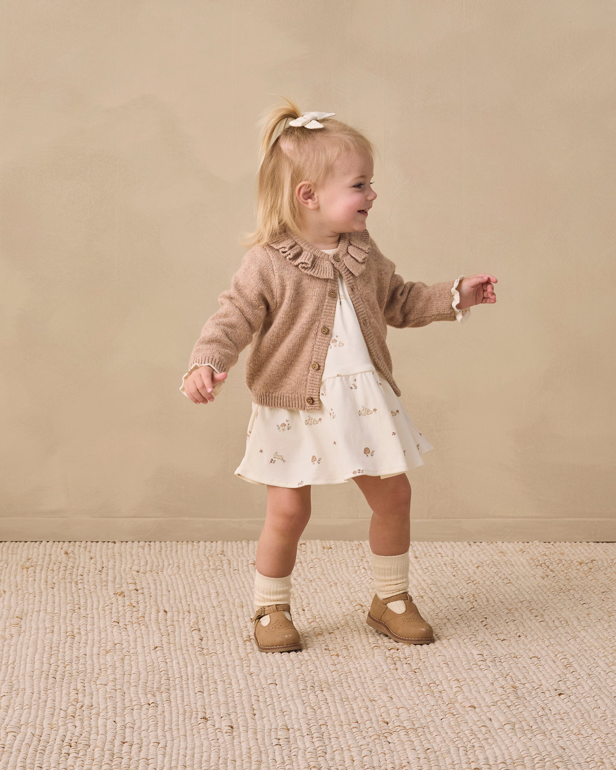 Quincy Mae Ruffle Collar Cardigan - Heathered Almond