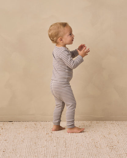 Quincy Mae Ribbed Tee + Legging Set - Slate Microstripe