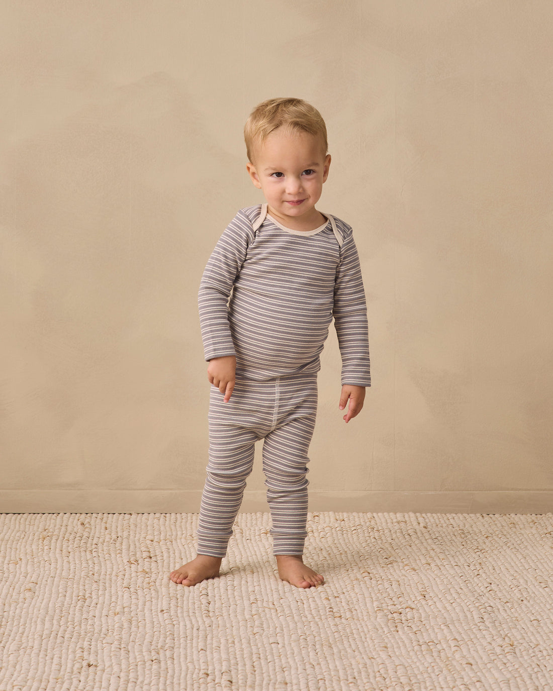 Quincy Mae Ribbed Tee + Legging Set - Slate Microstripe