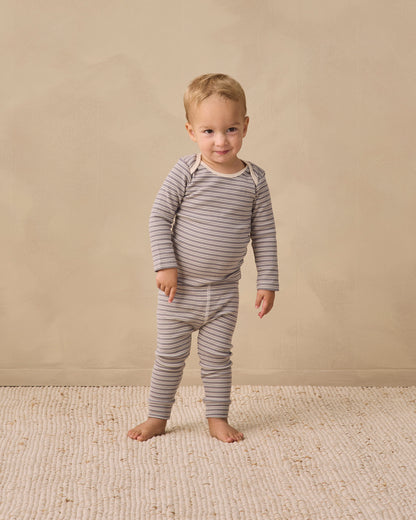 Quincy Mae Ribbed Tee + Legging Set - Slate Microstripe