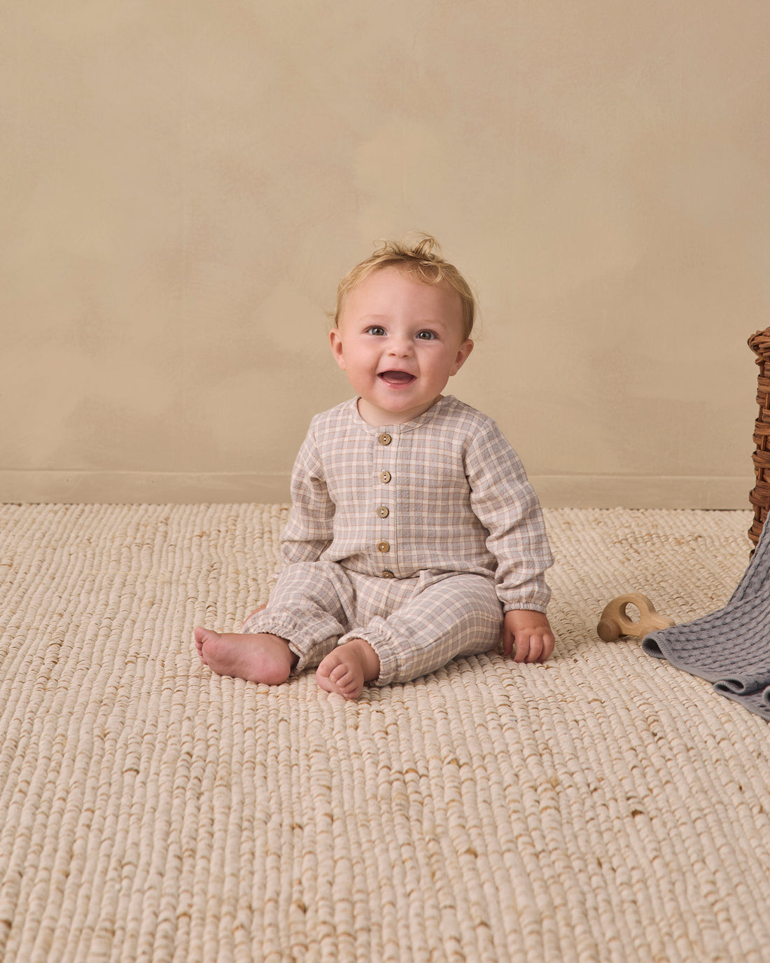Quincy Mae Woven Jumpsuit - Blue Gingham