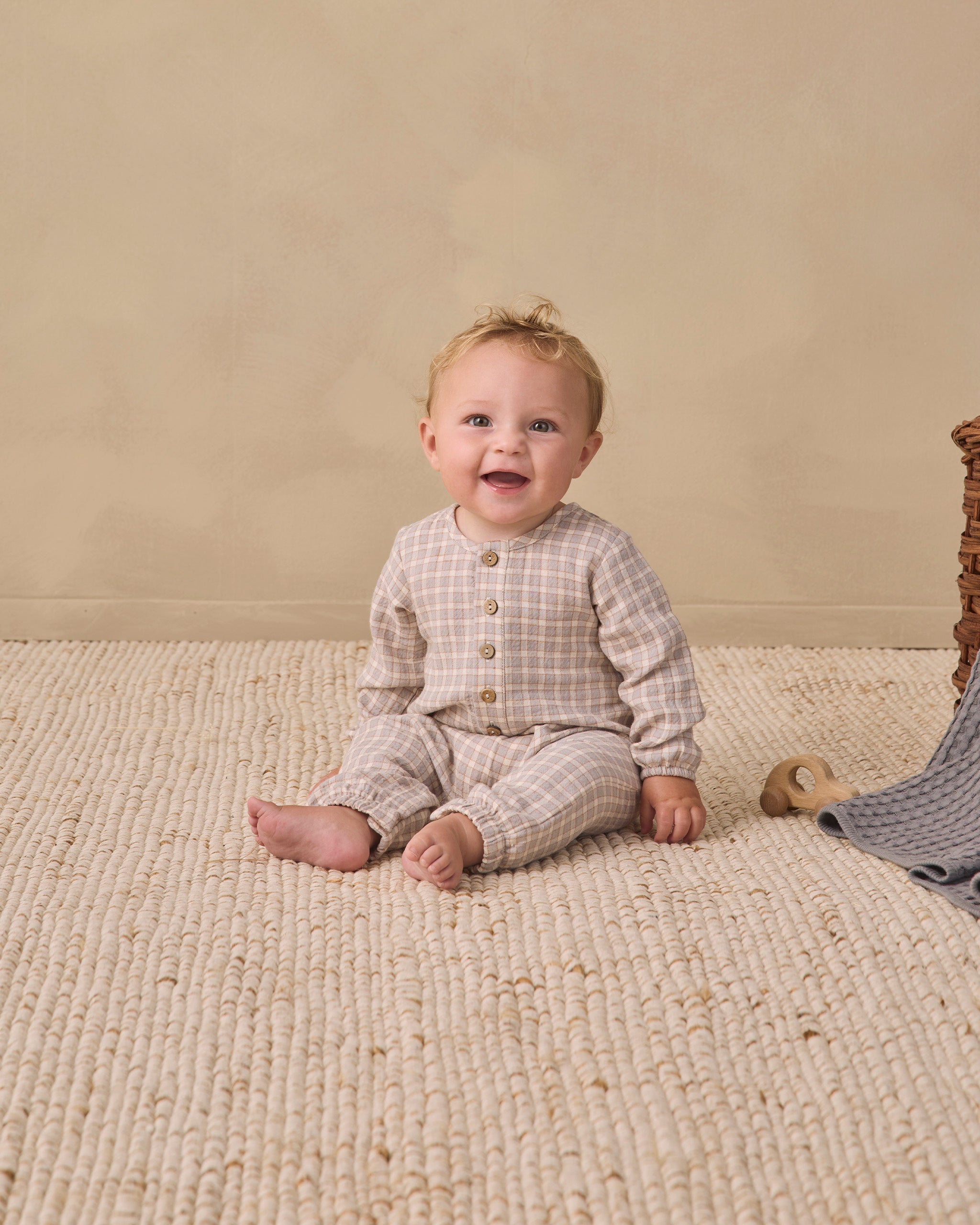 Quincy Mae Woven Jumpsuit - Blue Gingham