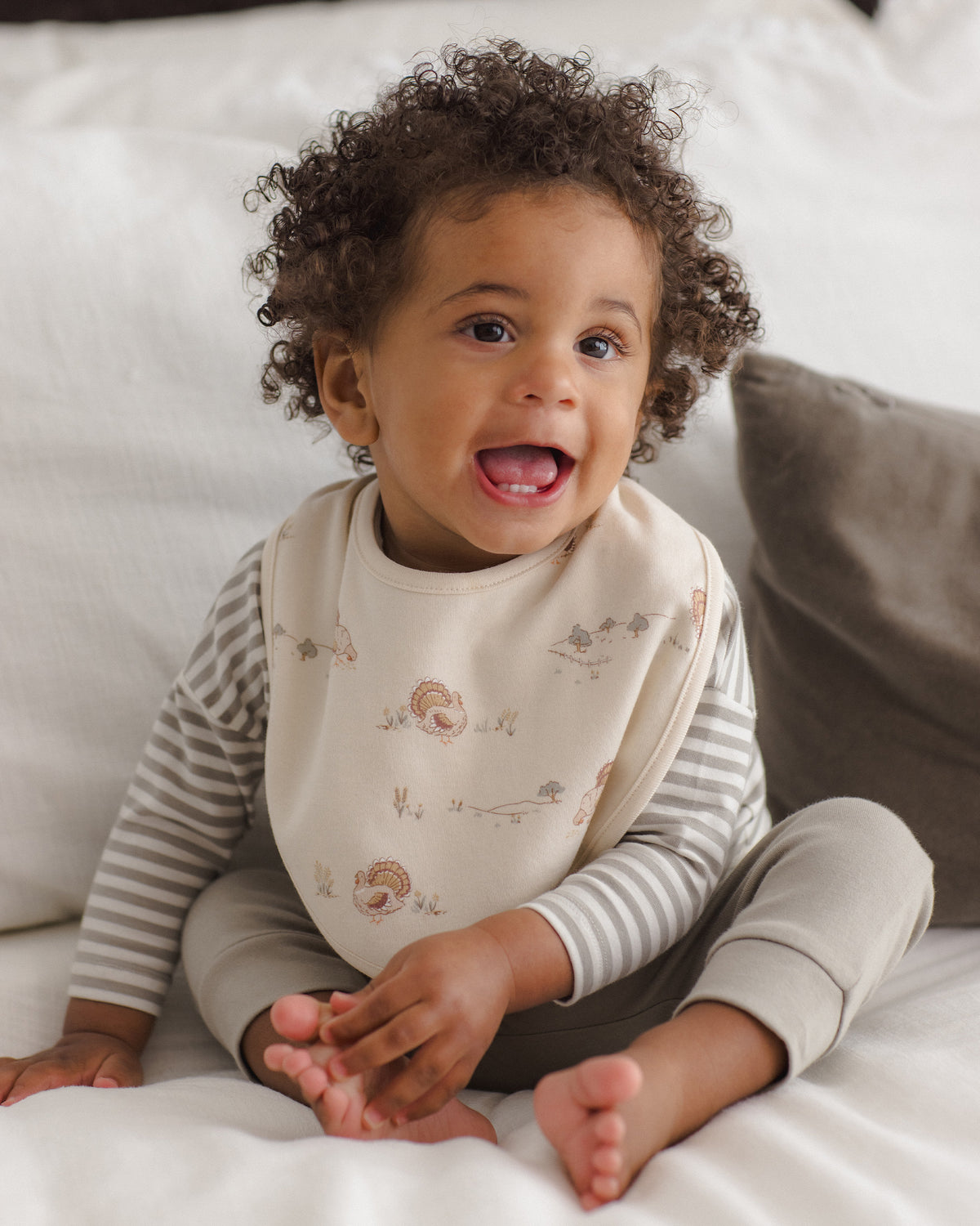 Quincy Mae Jersey Snap Bib, 2 Pack - Laurel Stripe, Turkey