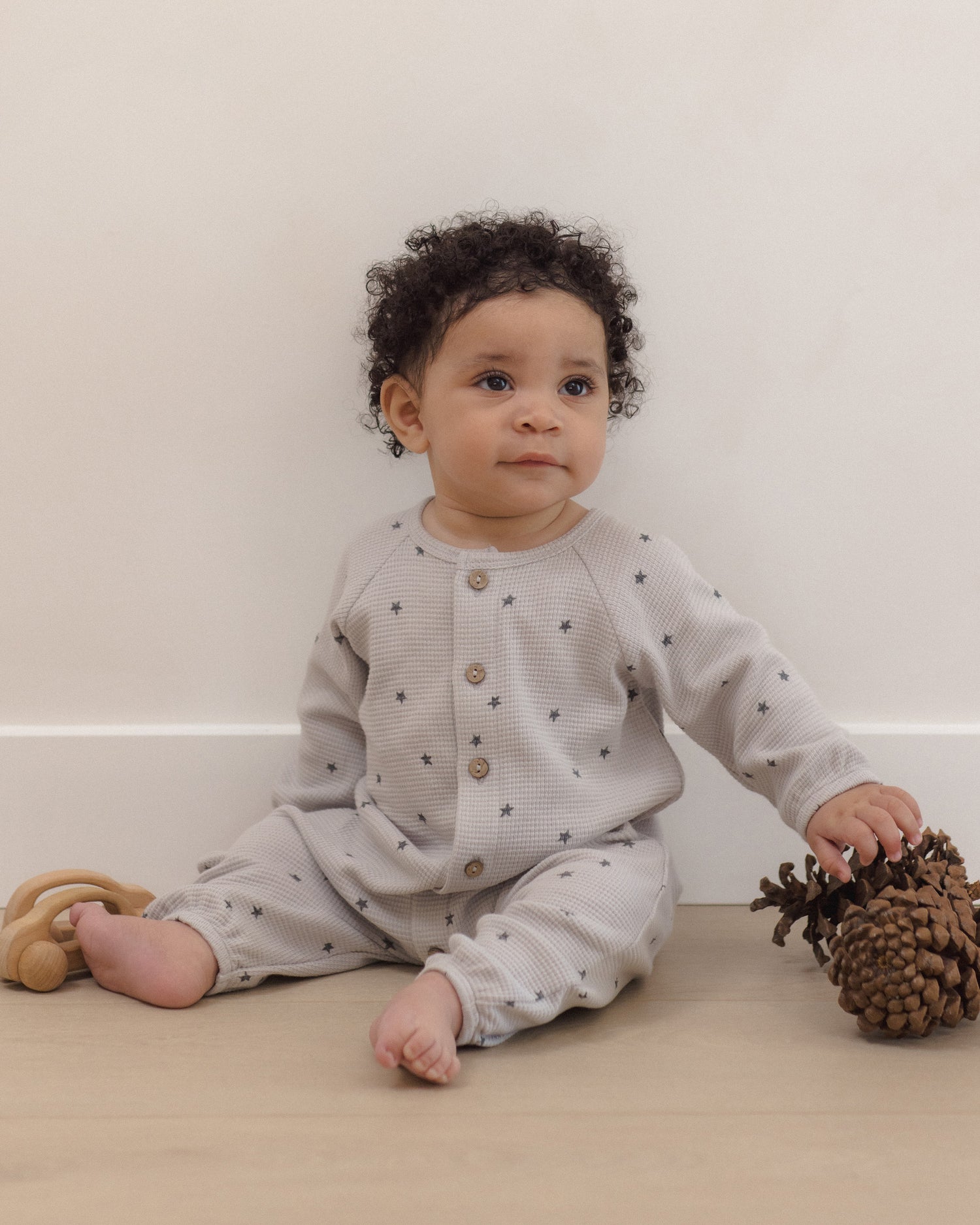 Quincy Mae Waffle Long Sleeve Jumpsuit - Stars