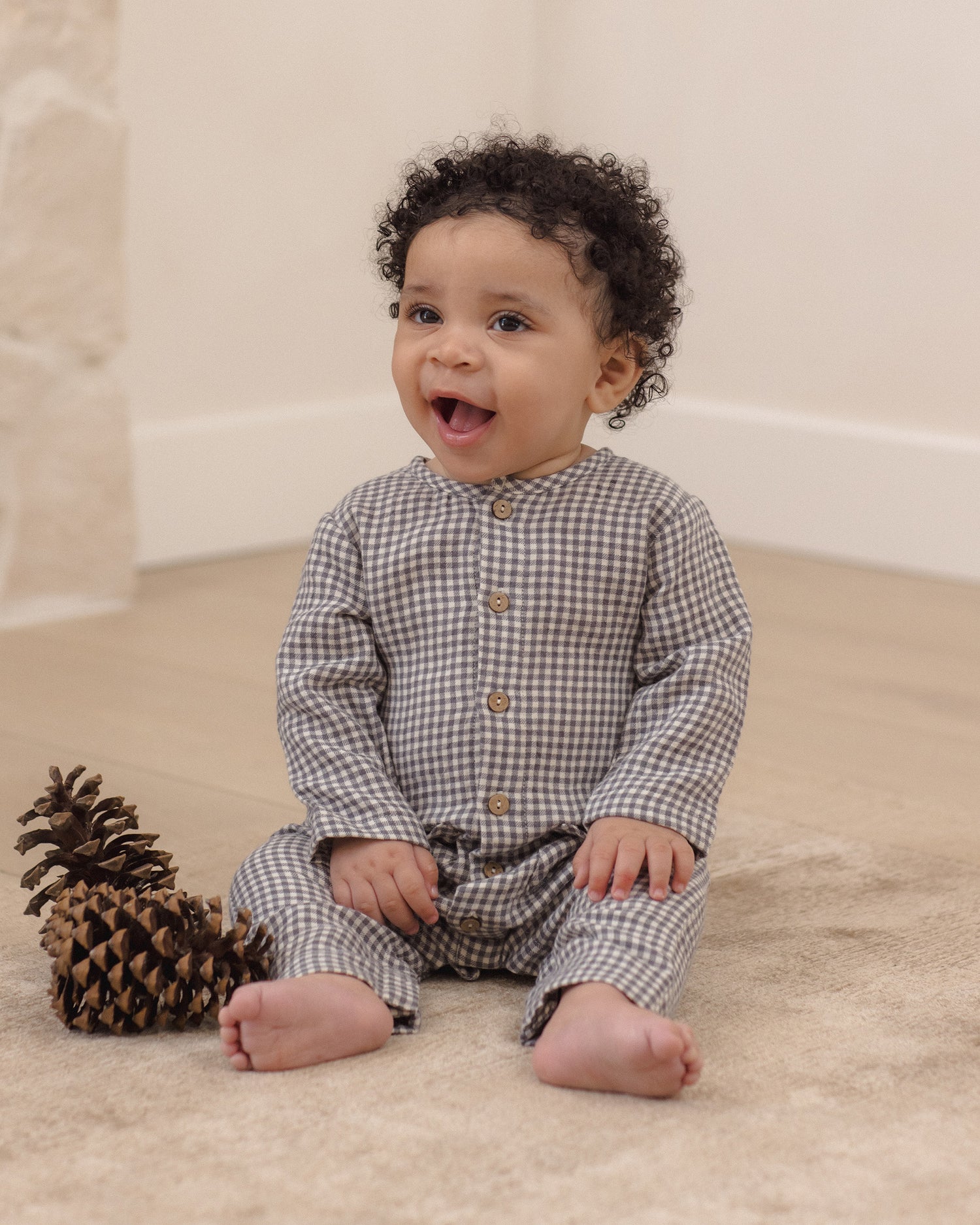 Quincy Mae Pocketed Woven Jumpsuit - Midnight Gingham