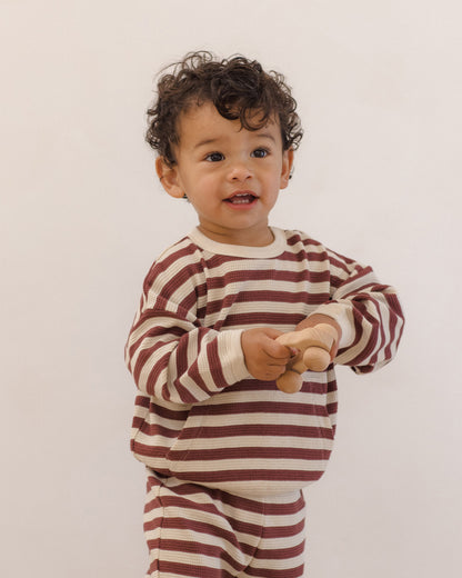 Quincy Mae Waffle Slouch Set - Black Cherry Stripe