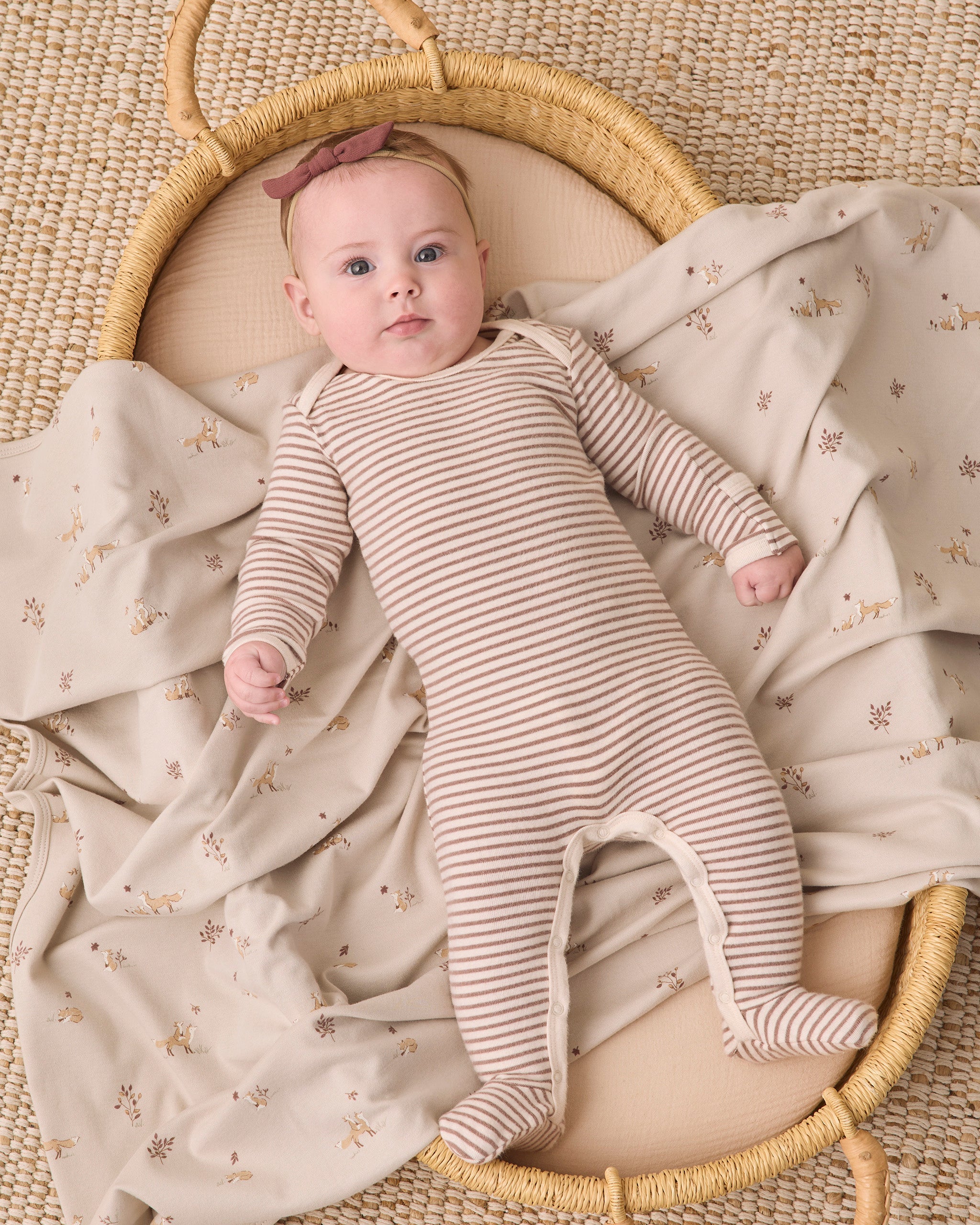 Quincy Mae Baby Footie - Cocoa Microstripe