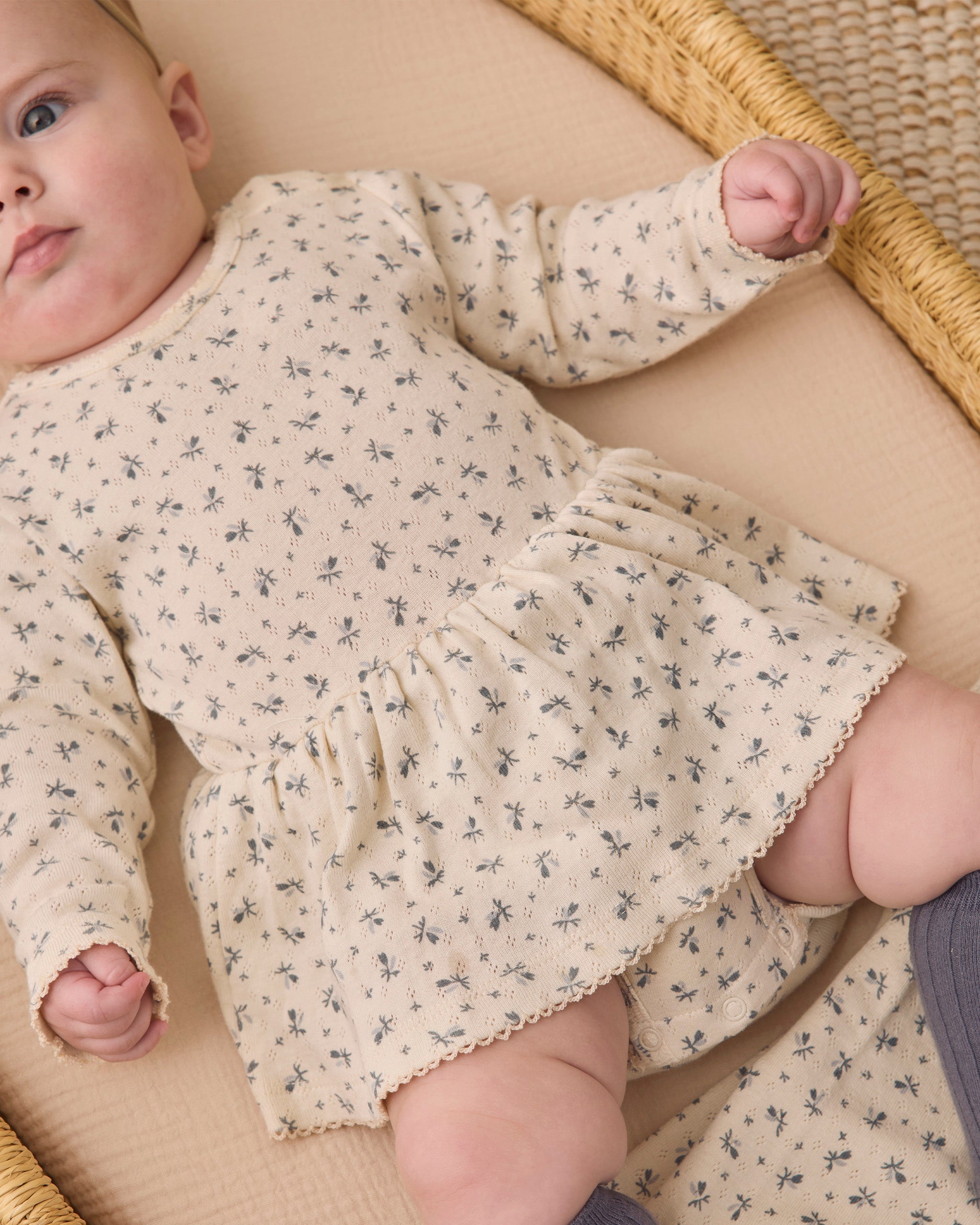 Quincy Mae Pointelle Skirted Bodysuit - Blue Ditsy