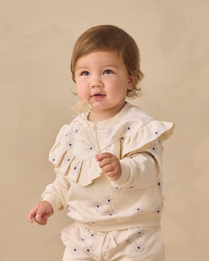 Quincy Mae Ruffle Fleece Sweatshirt - Blue Daisy
