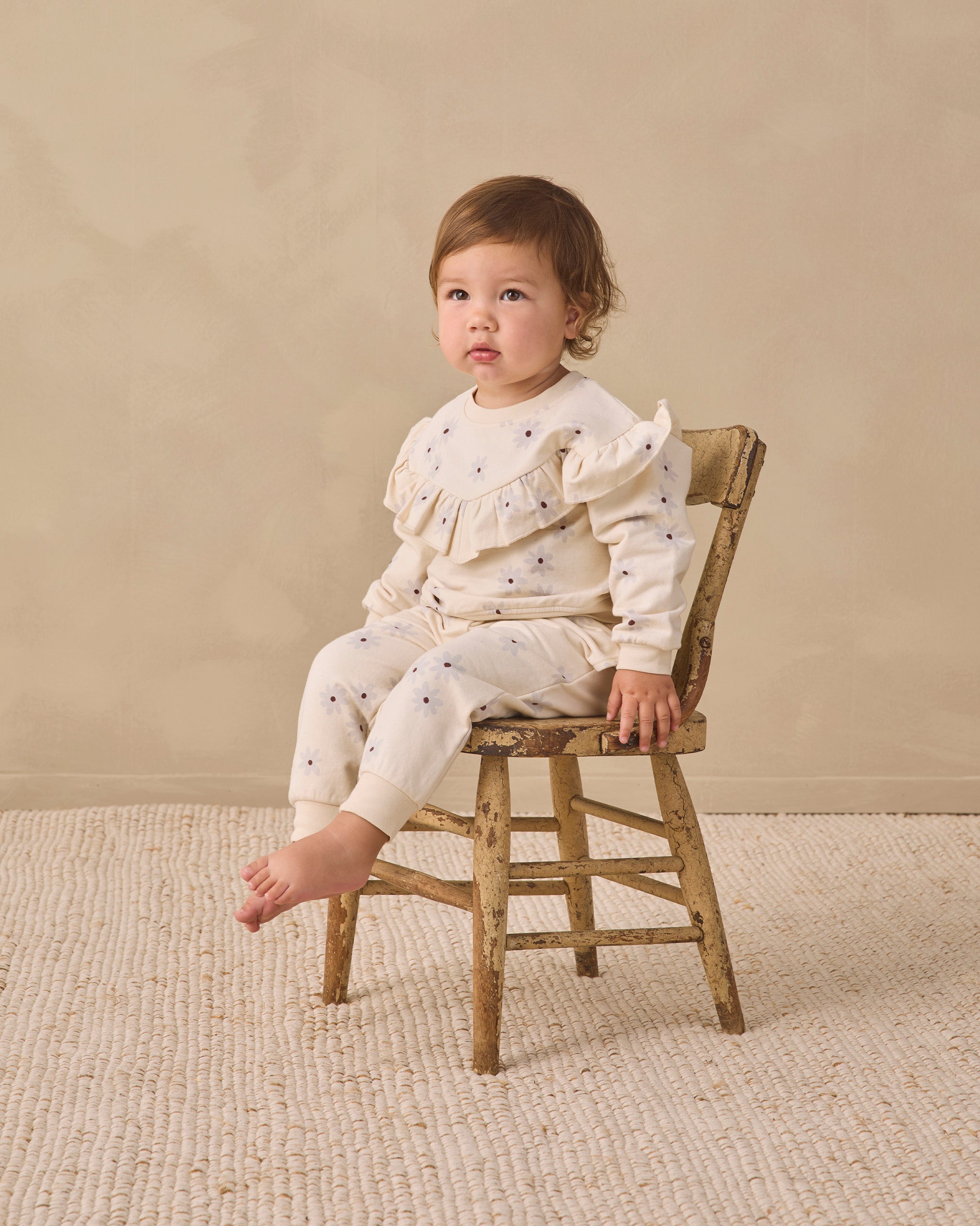 Quincy Mae Ruffle Fleece Sweatshirt - Blue Daisy