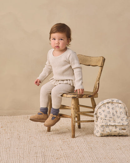 Quincy Mae Rib Knit Peplum Top - Heathered Oatmeal