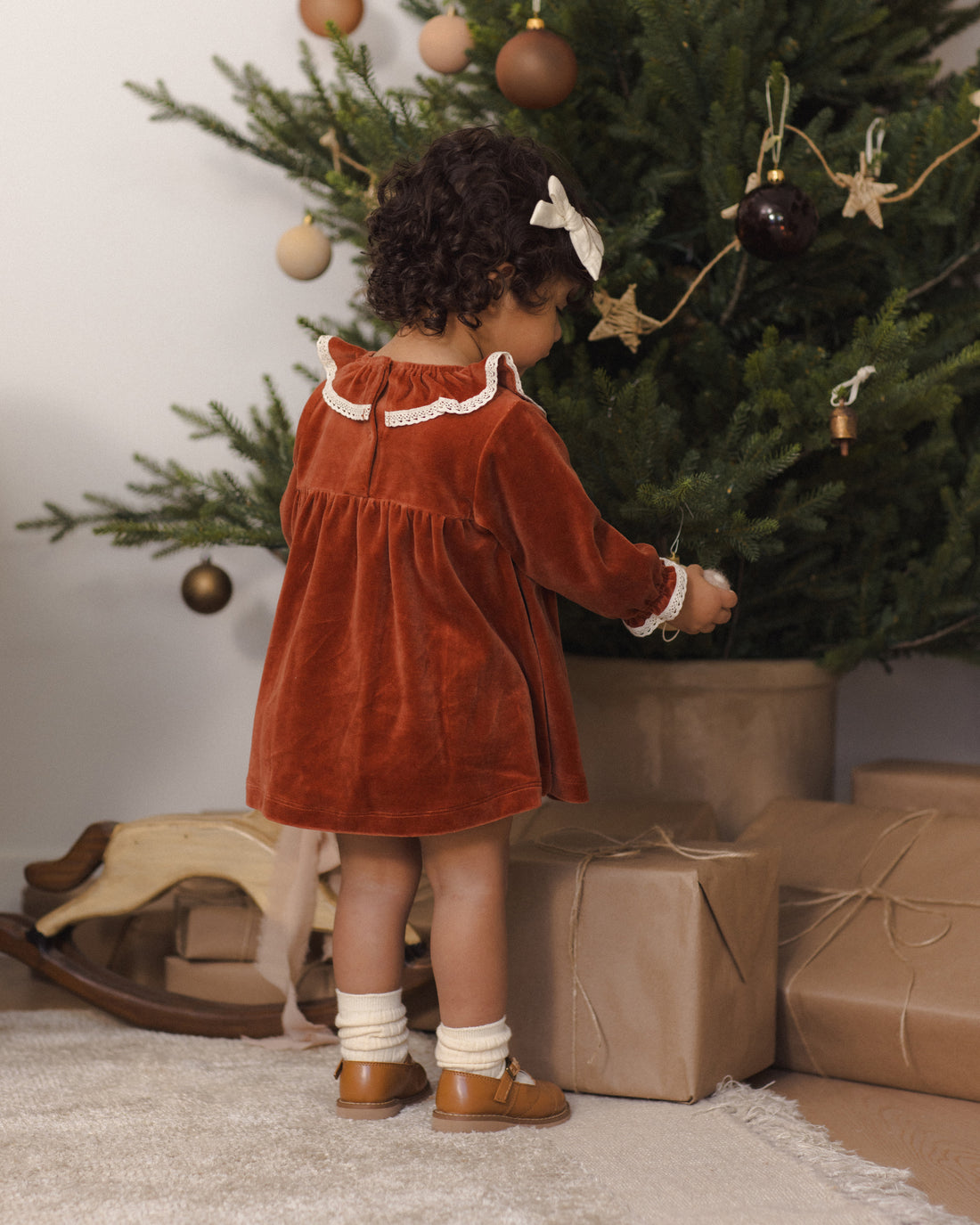 Quincy Mae Velour Baby Dress - Redwood