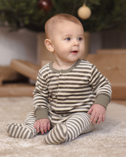 Quincy Mae Hidden Snap Footie - Spruce Stripe