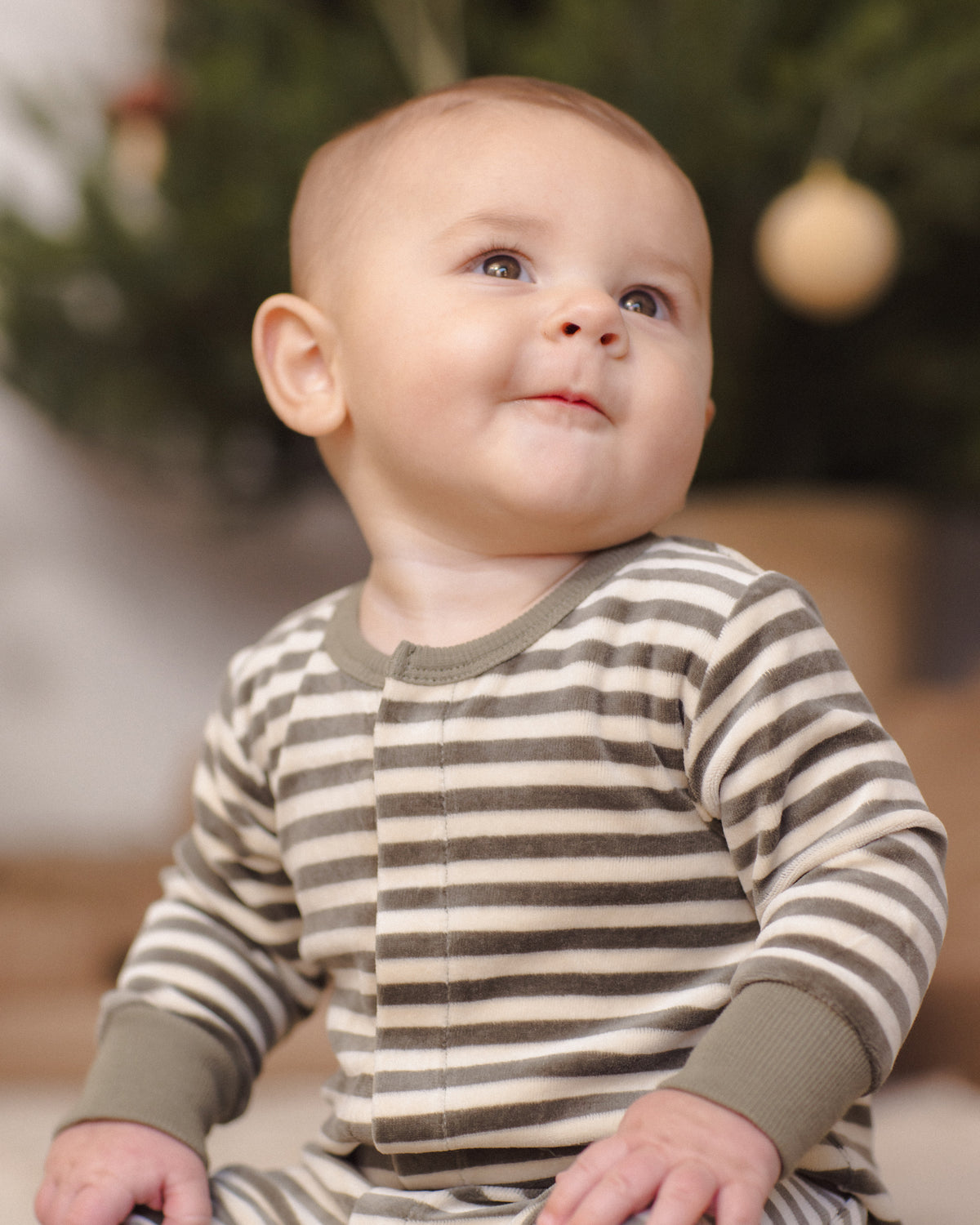Quincy Mae Hidden Snap Footie - Spruce Stripe