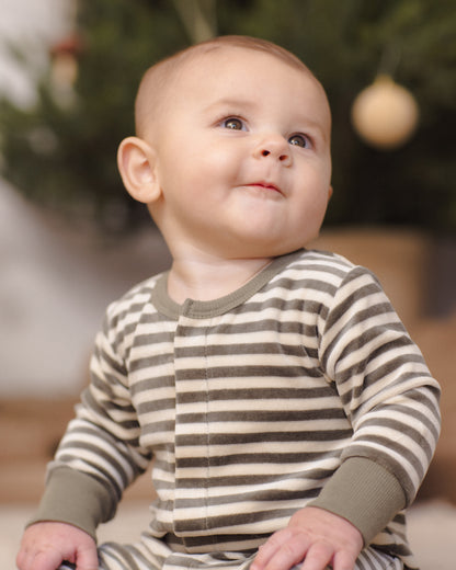 Quincy Mae Hidden Snap Footie - Spruce Stripe