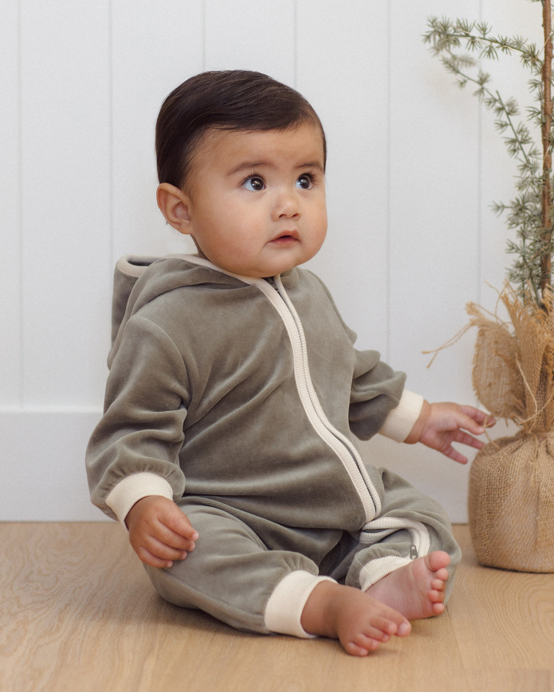 Quincy Mae Velour Zip Jumpsuit - Spruce