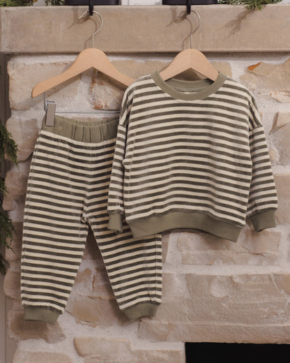 Quincy Mae Velour Relaxed Sweatpant - Spruce Stripe