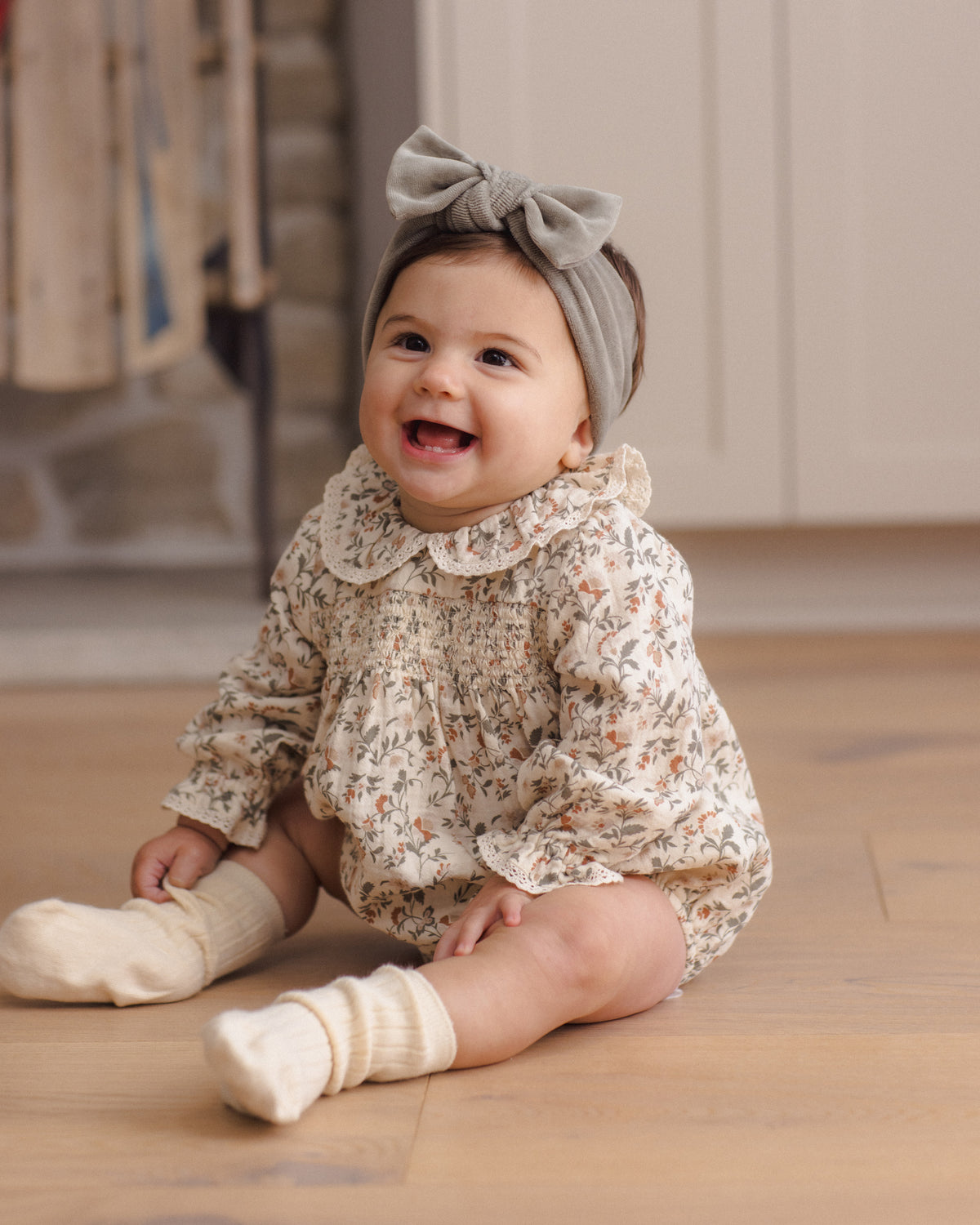 Quincy Mae Velour Bow Headband - Spruce