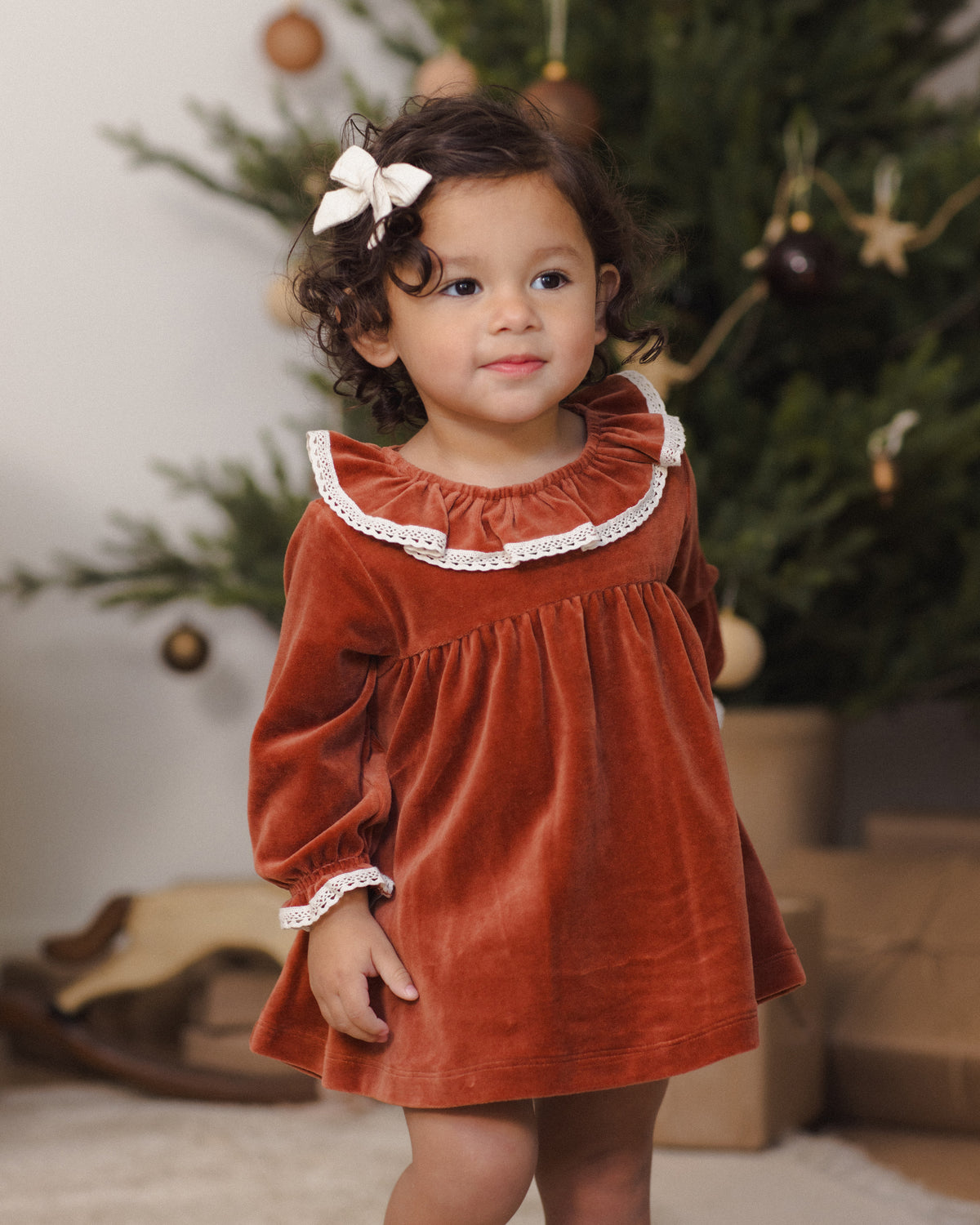 Quincy Mae Velour Baby Dress - Redwood