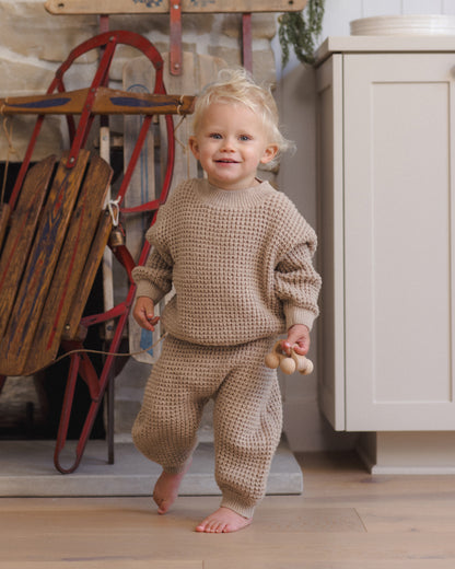 Quincy Mae Chunky Knit Pant - Heathered Latte
