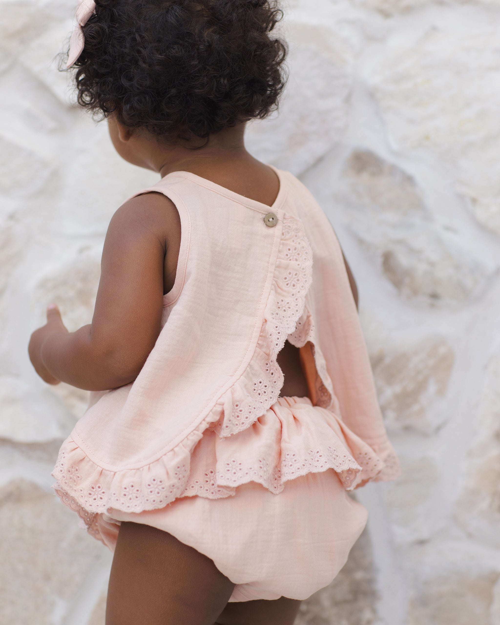 Quincy Mae Ruffled Tulip Top + Bloomer Set - Melon