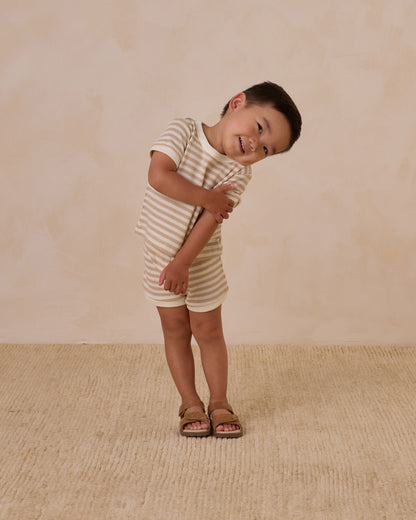 Quincy Mae Waffle Shortie Set - Oat Stripe