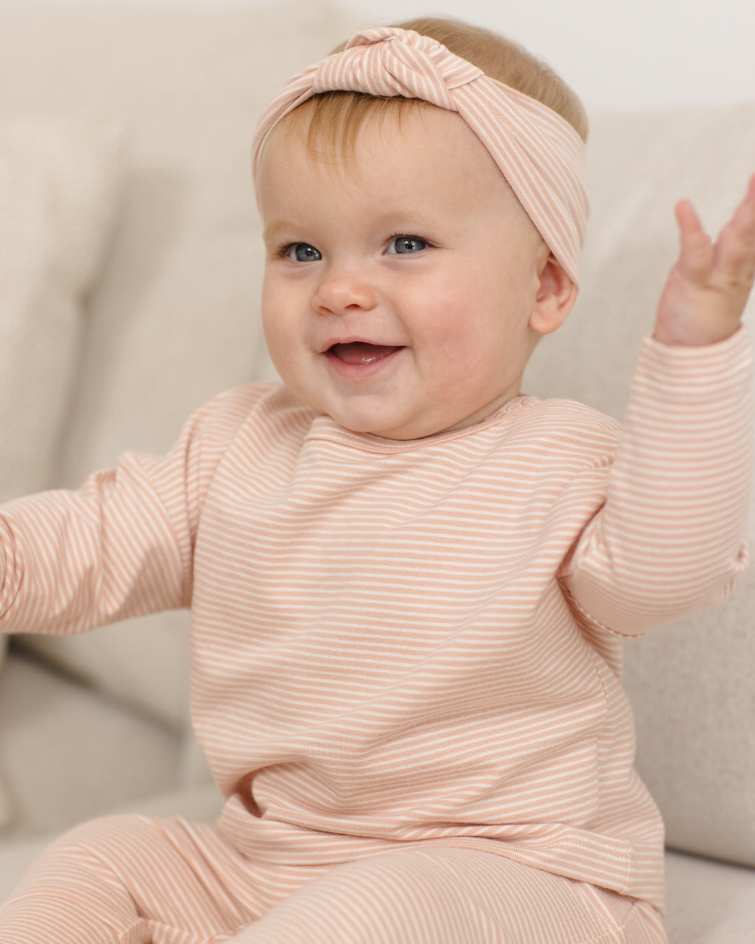 Quincy Mae Knotted Headband - Melon Micro Stripe