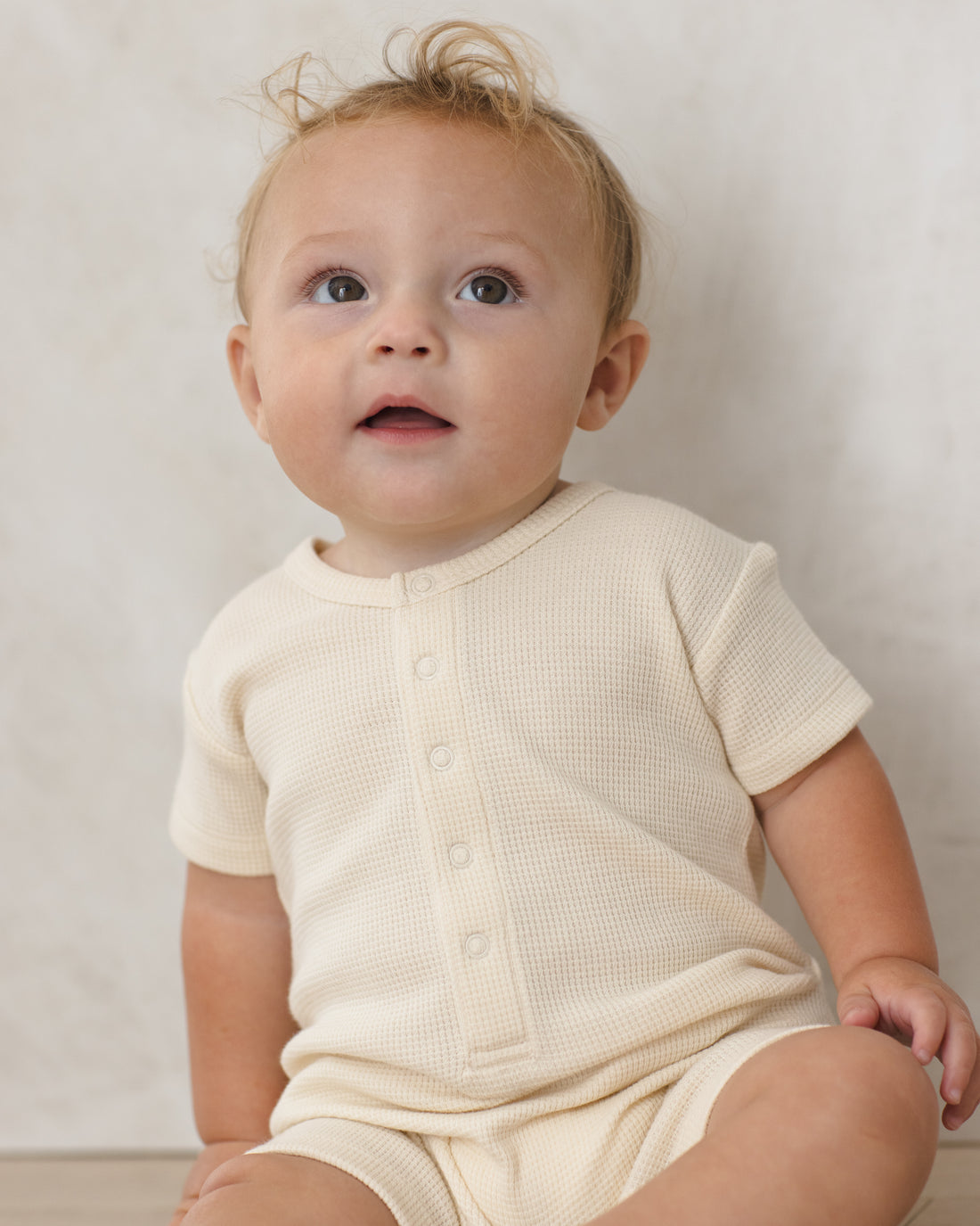 Quincy Mae Waffle Snap Romper - Natural