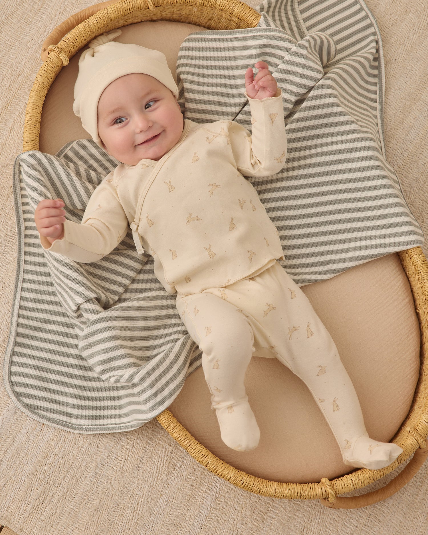 Quincy Mae Wrap Top + Footed Pant Set - Bunnies